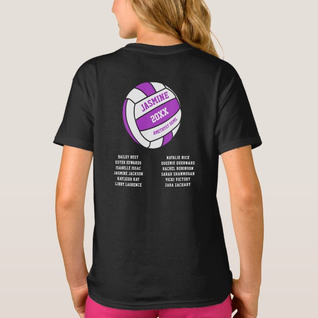Netball purple white out team names T-Shirt (Back)