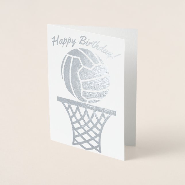 Netball Themed Ball Design Happy Birthday Foil Card (Front)