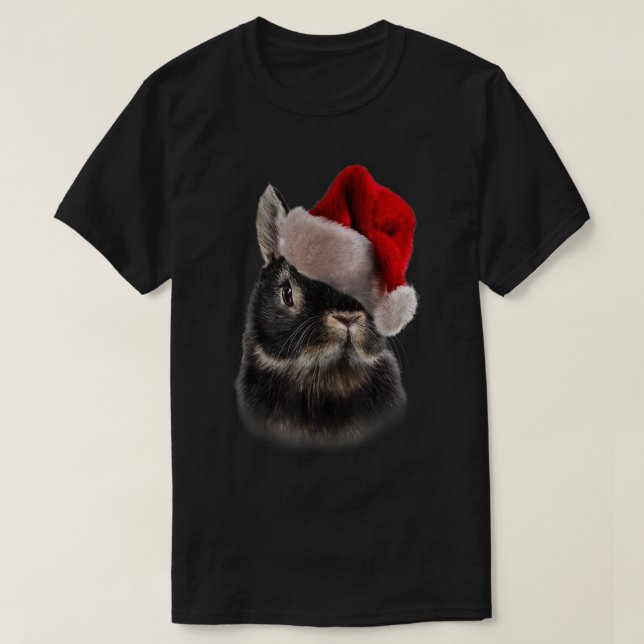 Netherland Dwarf Rabbit Christmas Santa Hat Bunny T-Shirt (Design Front)
