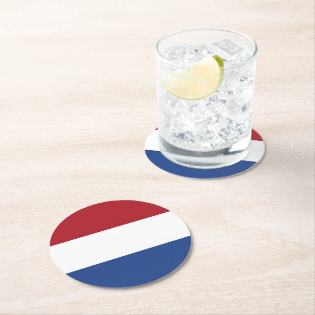 Netherland flag round paper coaster (Insitu)