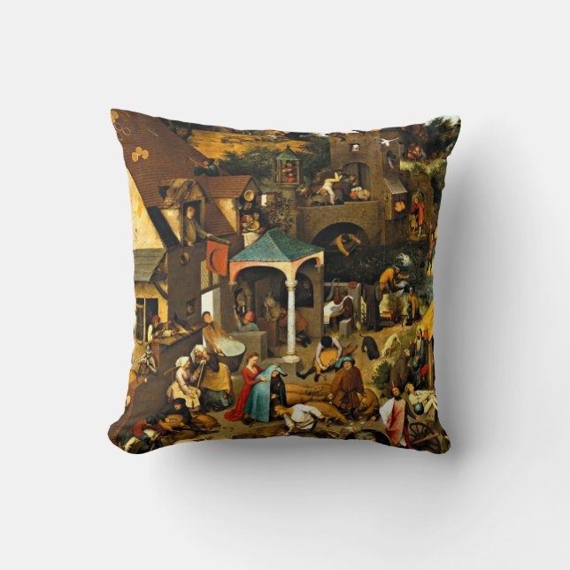 Netherlandish Proverbs-1559 Pieter Bruegel Elder Cushion (Front)