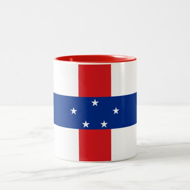 Netherlands Antilles Flag Two-Tone Coffee Mug (Center)