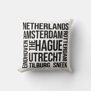 Netherlands Cities Word Art - Amsterdam Travel Cushion