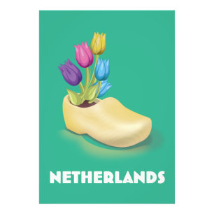 Netherlands Clog and flowers travel poster Canvas
