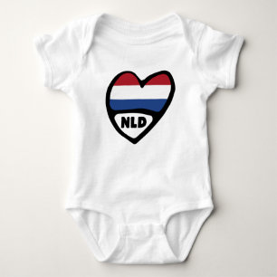 Netherlands Country Code Flag Heart, NLD Baby Bodysuit