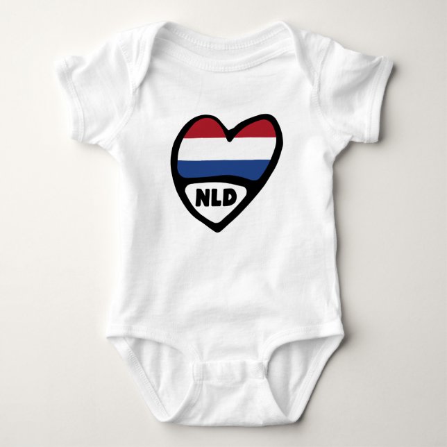 Netherlands Country Code Flag Heart, NLD Baby Bodysuit (Front)