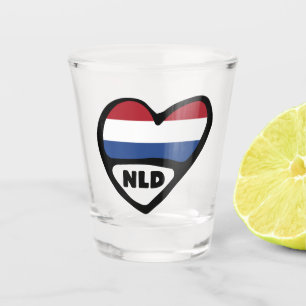 Netherlands Country Code Flag Heart, NLD Shot Glass