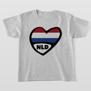 Netherlands Country Code Flag Heart, NLD T-Shirt