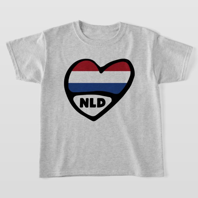 Netherlands Country Code Flag Heart, NLD T-Shirt (Laydown)