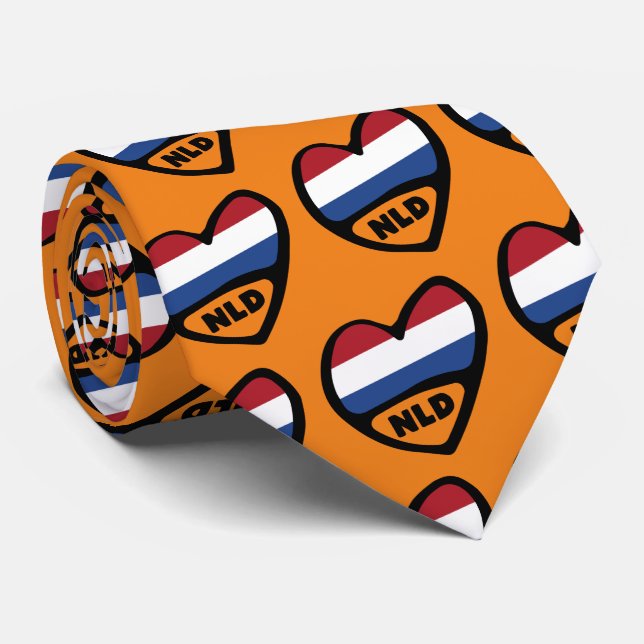 Netherlands Country Code Flag Heart, NLD Tie (Rolled)