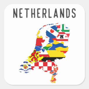 Netherlands country regions province flag map symb square sticker
