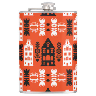 Netherlands Dutch Folk Art Print Hip Flask