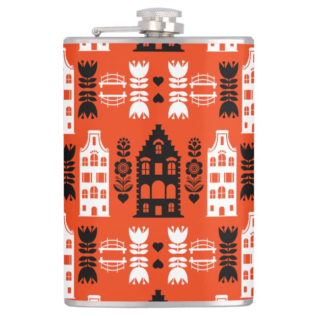 Netherlands Dutch Folk Art Print Hip Flask (Front)