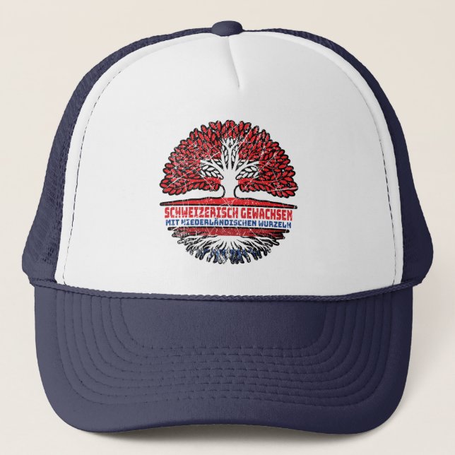 Netherlands Dutch Swiss Switzerland Tree Trucker Hat (Front)