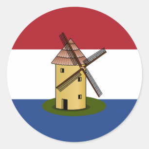 Netherlands Flag and Windmill Classic Round Sticker