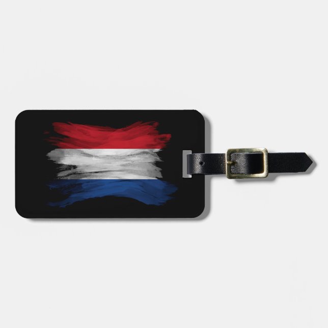 Netherlands flag brush stroke, national flag luggage tag (Front Horizontal)