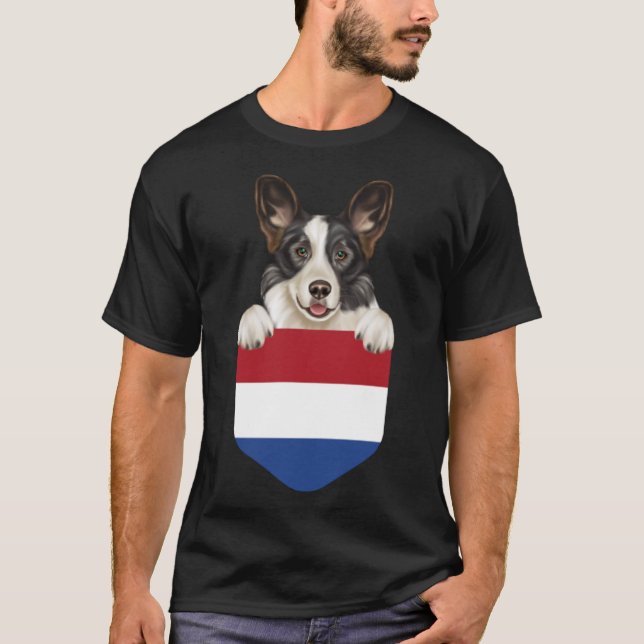 Netherlands Flag Cardigan Welsh Corgi Dog In Pocke T-Shirt (Front)