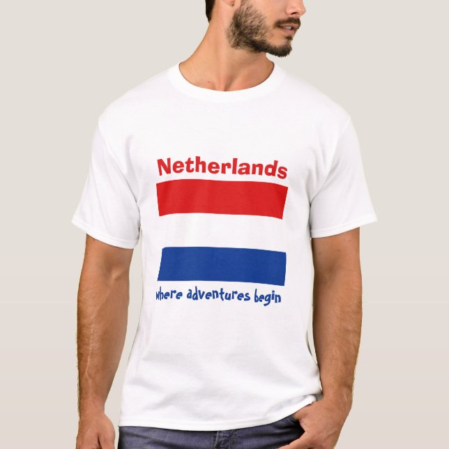 Netherlands Flag + Map + Text T-Shirt (Front)