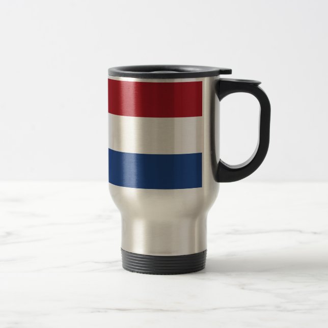 Netherlands flag: Red White Blue Stripes Travel Mug (Right)