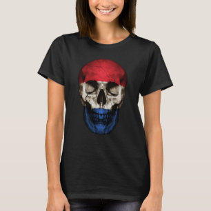 Netherlands Flag Skull Dutch Roots Proud Patriotic T-Shirt