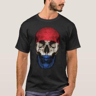 Netherlands Flag Skull Dutch Roots Proud Patriotic T-Shirt
