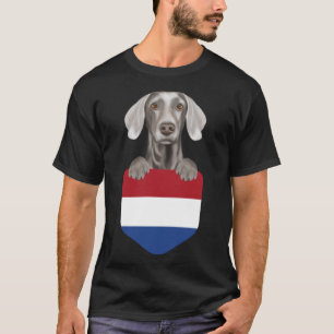 Netherlands Flag Weimaraner Dog In Pocket T-Shirt