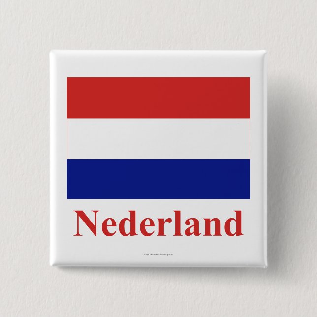 Netherlands Flag with Name in Dutch 15 Cm Square Badge (Front)