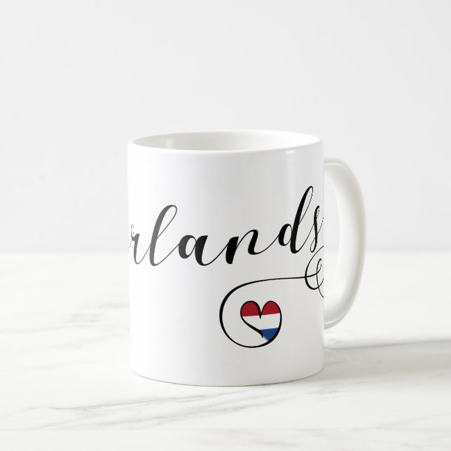 Netherlands Heart Mug, Dutch Coffee Mug (Front Right)