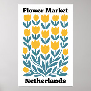 Netherlands Holland Flower Market Yellow Tulip Poster