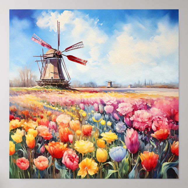 Netherlands Holland Travel Watercolor Painting   Poster (Front)