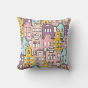 Netherlands houses set hand drawn seamless pattern cushion