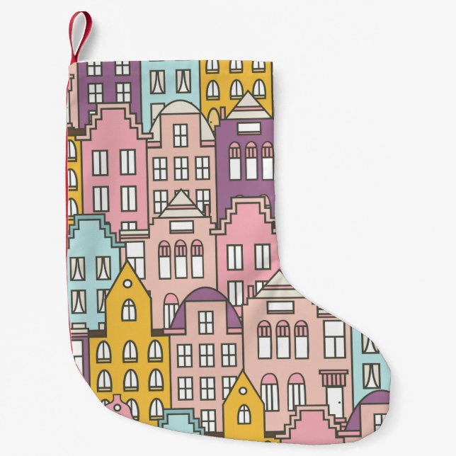 Netherlands houses set hand drawn seamless pattern small christmas stocking (Front)