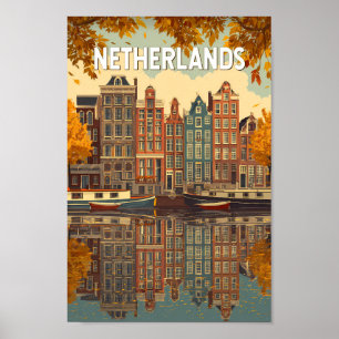 Netherlands Illustration Travel Art Vintage Poster