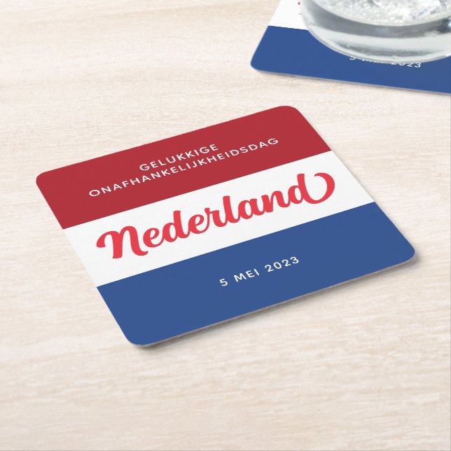 Netherlands Independence Day Dutch National Flag Square Paper Coaster (Angled)