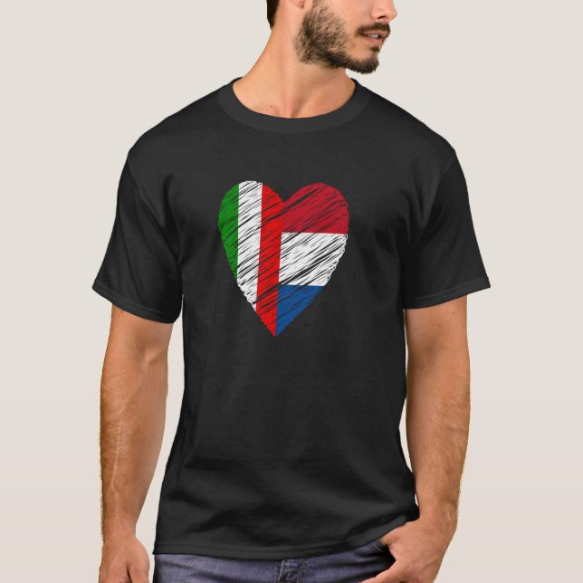 Netherlands Italy Heart Italian Flag Dutch Flag Lo T-Shirt (Front)