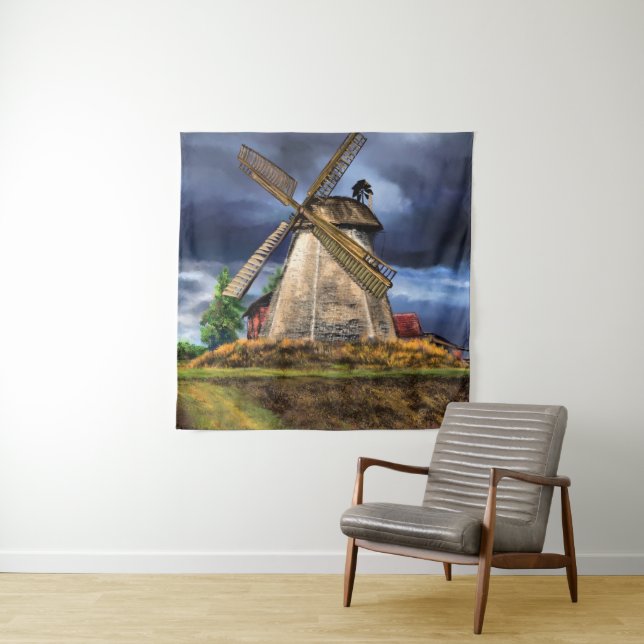 Netherlands Landscale with Windmill Tapestry (In Situ)