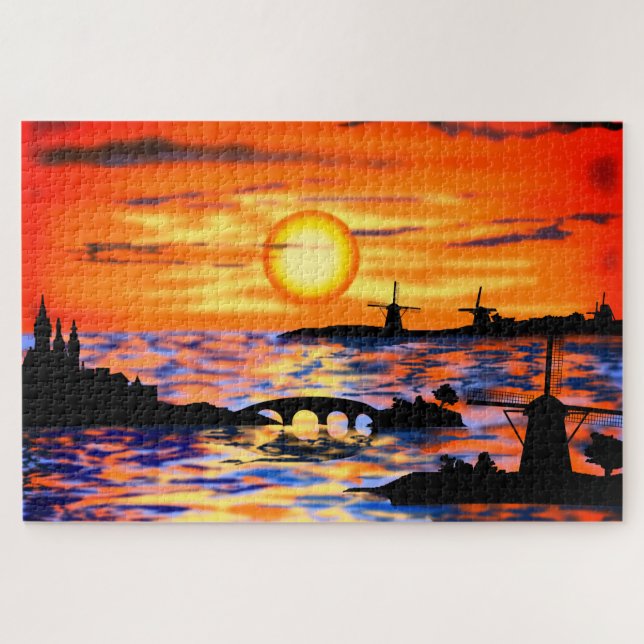 Netherlands Landscape Sunset Jigsaw Puzzle (Horizontal)