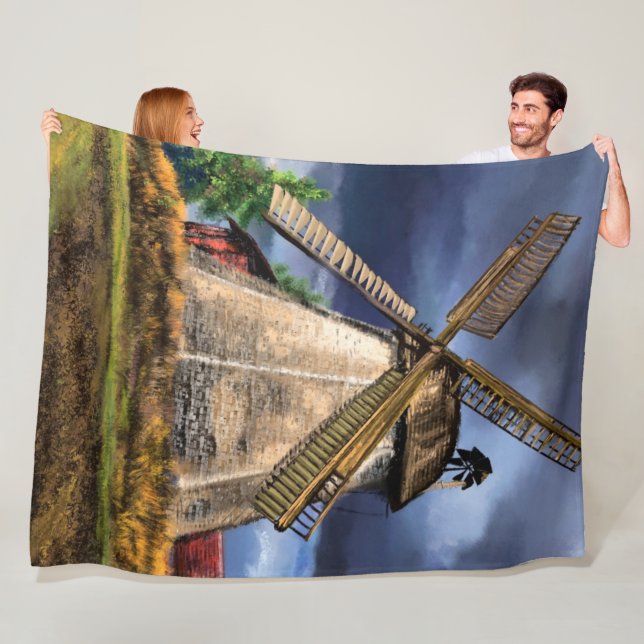 Netherlands Landscape Windmill Fleece Blanket Gift (In Situ)