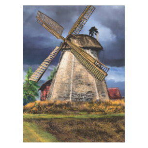 Netherlands Landscape Windmill Tablecloth Painting