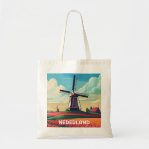 Netherlands Lanscape Tulip Windmill Dutch Flag Tote Bag