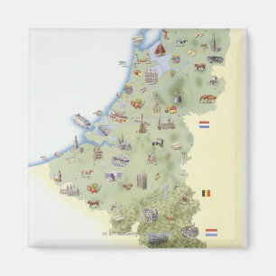 Netherlands, map showing distinguishing features magnet
