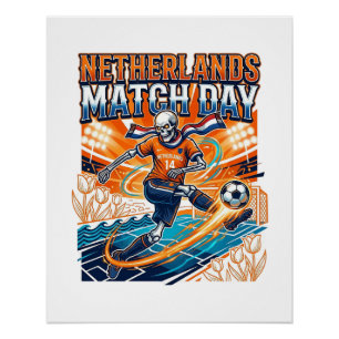 Netherlands Match Day Skeleton Striker Nations Hig Poster