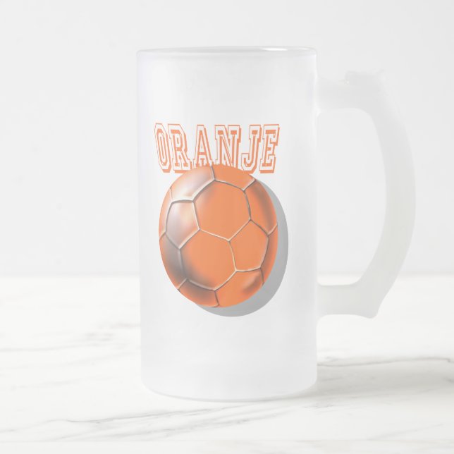 Netherlands Oranje soccer ball Voetbal love Frosted Glass Beer Mug (Right)