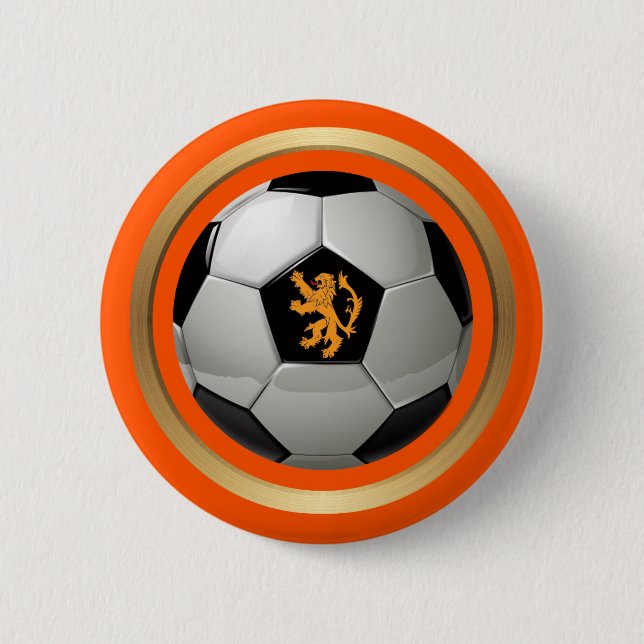 Netherlands Soccer Ball,Dutch Lion on Orange 6 Cm Round Badge (Front)