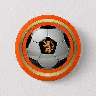 Netherlands Soccer Ball,Dutch Lion on Orange 6 Cm Round Badge