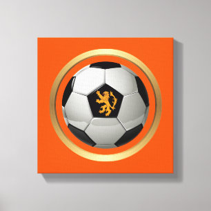 Netherlands Soccer Ball,Dutch Lion on Orange Canvas Print