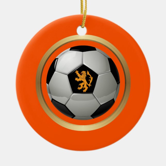 Netherlands Soccer Ball,Dutch Lion on Orange Ceramic Tree Decoration (Front)