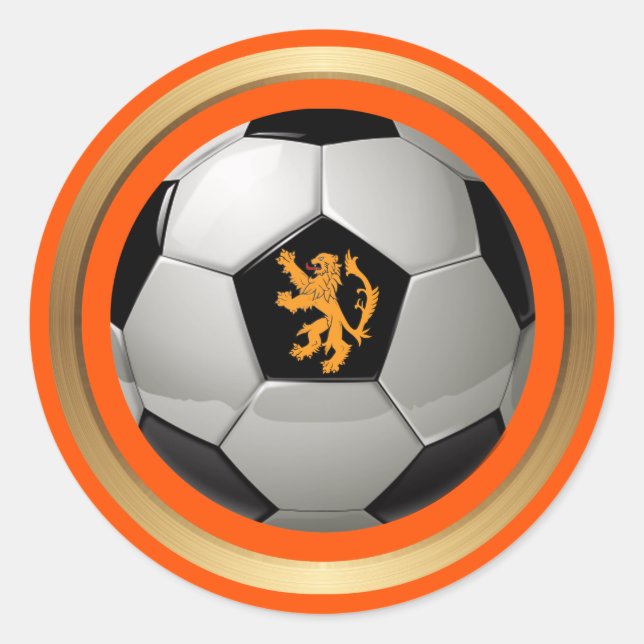 Netherlands Soccer Ball,Dutch Lion on Orange Classic Round Sticker (Front)