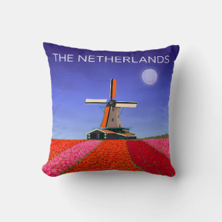 Netherlands Throw Pillow Tulip Field Windmill