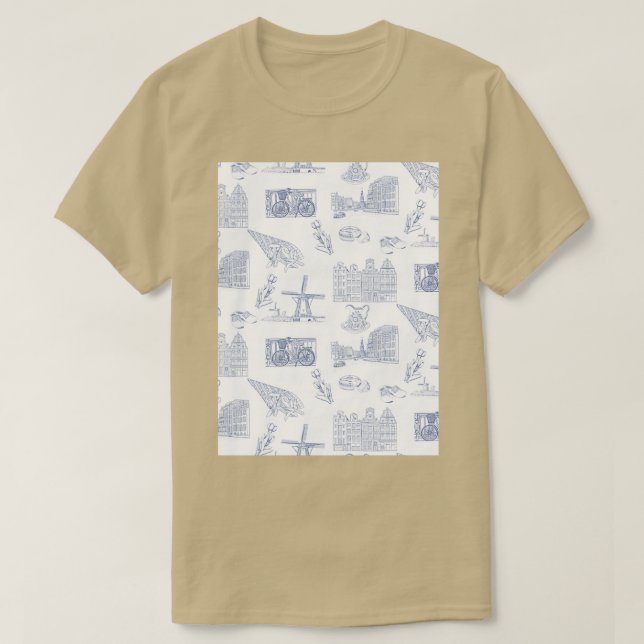Netherlands Toille de Jouy pattern in Delft Blue i T-Shirt (Design Front)